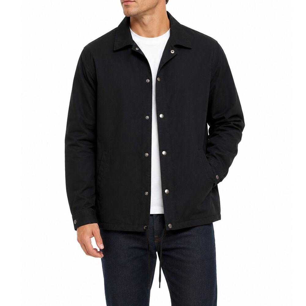 The Rail Black Coach Jacket Men’s Medium Snap Front Cotton Lined Lightweight - Picture 2 of 8